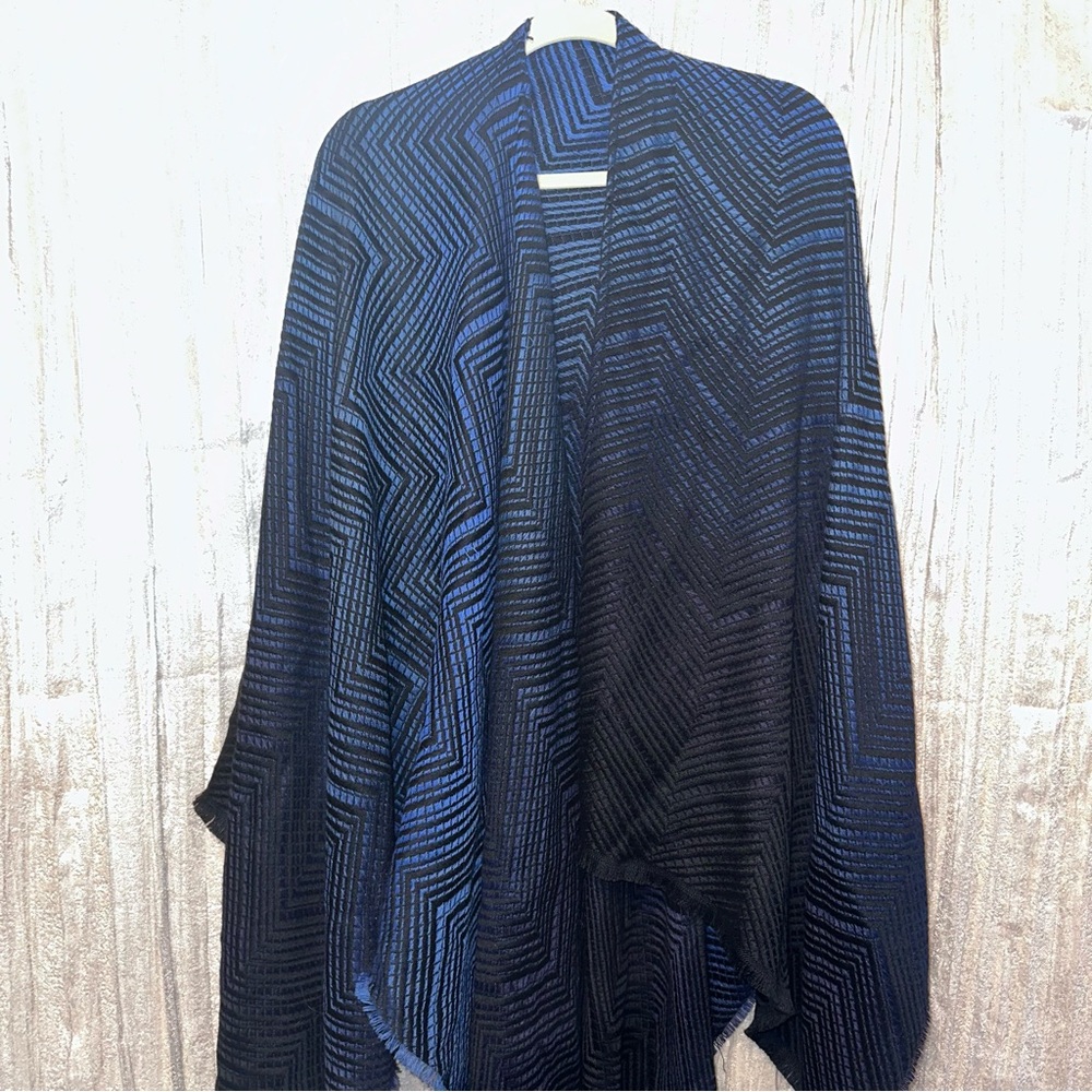 Missoni Italy Black + Blue Shawl Wrap Fringe Hem - Picture 2 of 8